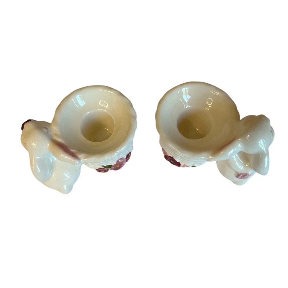 Vintage Avon 1982 Easter‎ Bunny Rabbit Ceramic Tapered Candlestick Holders 3X2